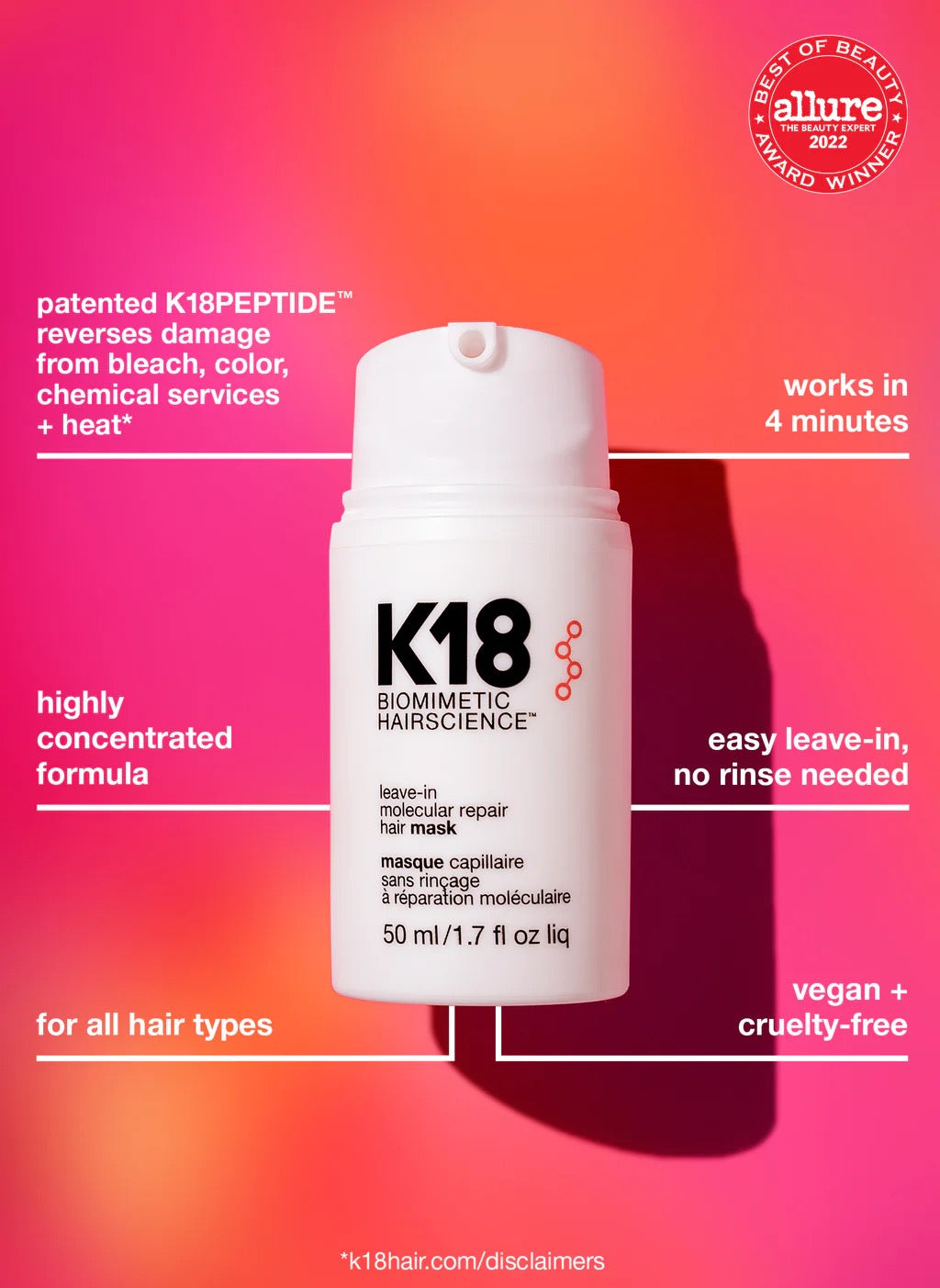 K-18 full-size leave-in molecular repair hair mask